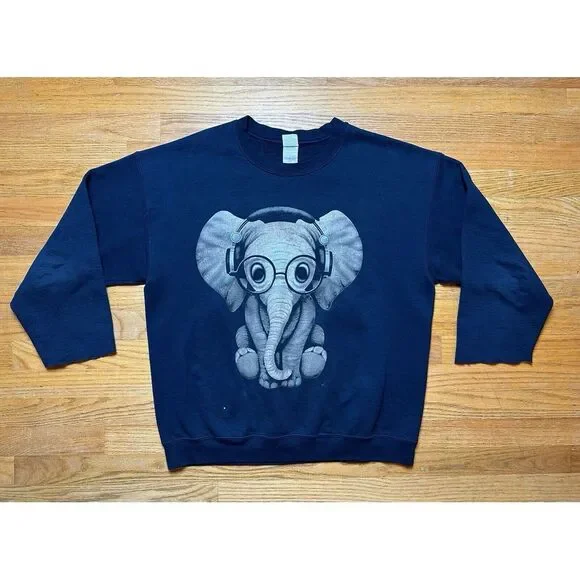 Elephant Heavy Blend Sweater Headphones Glasses - Picture 1 of 10